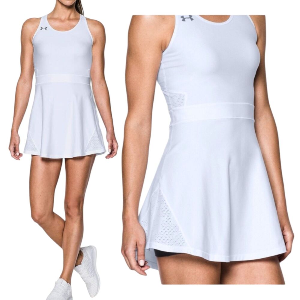 Under Armour Tennis Dress Womens Large White Heatgear Fitted Athletic Golf View 2